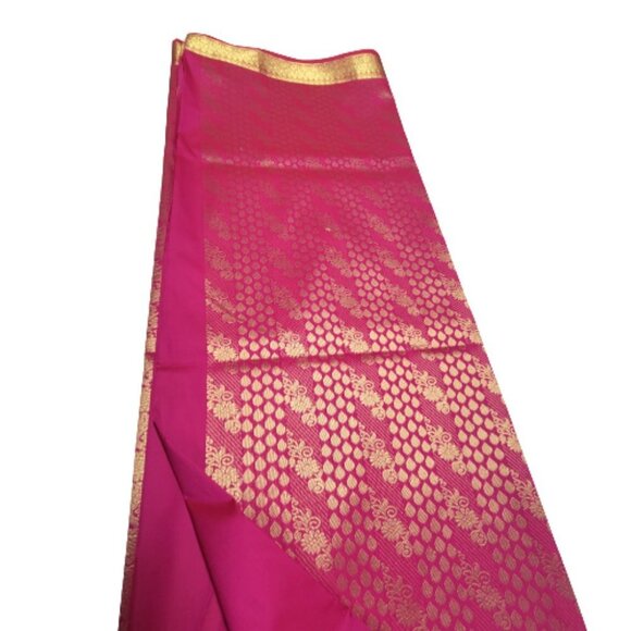 Hot Pink Saree with Gold Accents - Unstitched - NEW - Picture 5 of 10